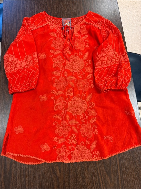 Johnny Was Tops - Johnny Was Reddish Orange Embroidered Peasant Tunic